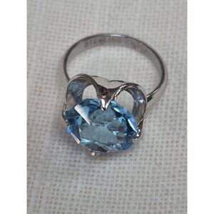 Joseph Esposito Aquamarine Sterling Silver Ring Large Gemstone Size 4